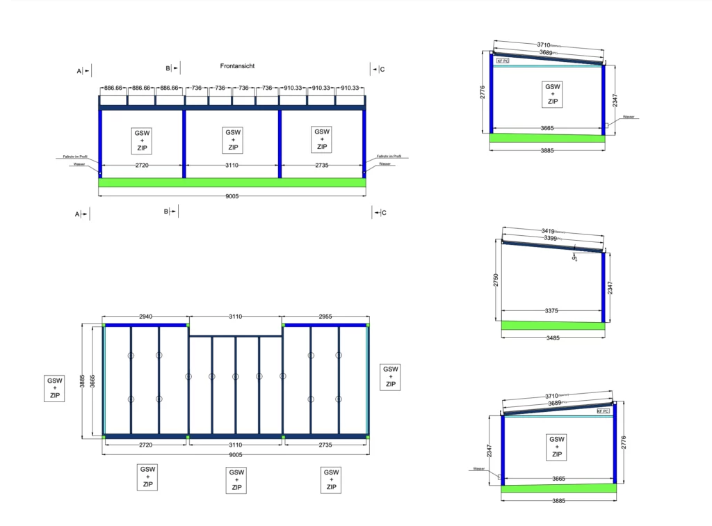 CAD Plan Fixes Terrassendach mit Polycarbonat HEATSTOP - ARREA